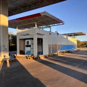 Skid-mounted containerized gas station